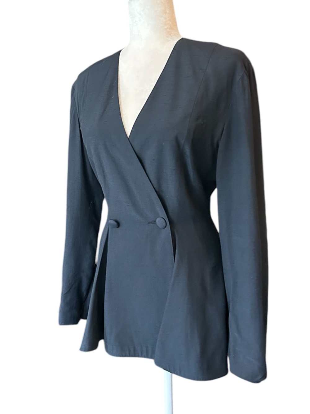 Vintage Louben Peplum Wrap Blazer Black Charcoal Tailored Minimalist - S - Picture 2 of 14